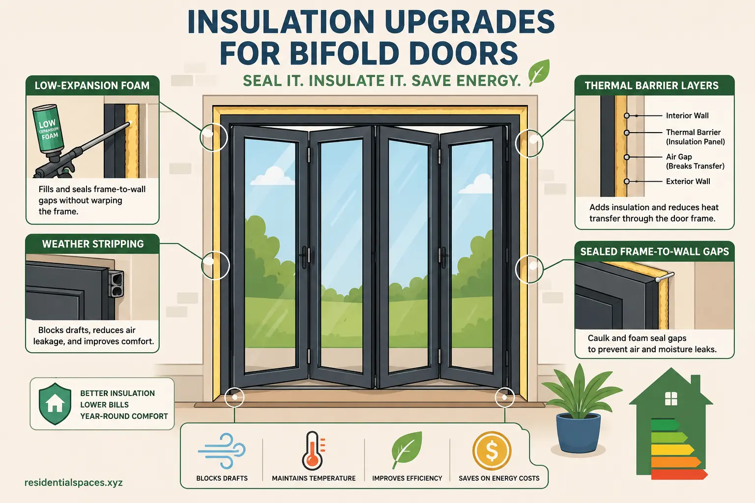Improving insulation around a bifold door frame